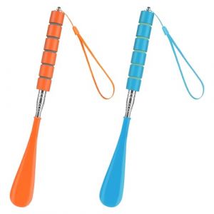 AYBUY 2 Pcs Chausse Pied,Chausse Pied Long Telescopique 28,5-70,5 cm,Chausse Pieds Long Manche en Métal et Plastique Shoe Horn Convient à Toutes Les Tailles de Pieds(Orange+ Bleu) (withchance, neuf)