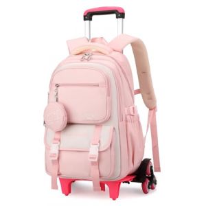 Tanou Cartable a Roulette Fille, 30L Sac à Dos ado College Décontracté avec Trolley, Sac a Dos à Roulettes Primaire Détachable pour l'école Voyage, 6 Roues, Rose (Tanou Bagages, neuf)