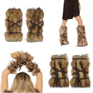 Faxianther Jambi&egrave;res en Peluche D&eacute;guisement Viking en Fausse Fourrure Tenue Viking Homme et Femme Prot&egrave;ge-Bras et Couvre-Jambes pour D&eacute;guisement Halloween (Prot&egrave;ge-Bras + Couvre-Jambes) (Afinder, neuf)