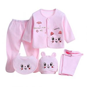 DolceTiger Ensemble V&ecirc;tements Nouveau N&eacute;e B&eacute;b&eacute; Gar&ccedil;on Fille 5Pcs Tops Pantalon Hat Bib Pour 0-3 mois (DolceTiger, neuf)