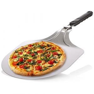 COM-FOUR&reg; Pelle &agrave; pizza en acier inoxydable 430 - l&egrave;ve-pizza et g&acirc;teau avec poign&eacute;e pliable - pelle &agrave; pizza pour pizza, tarte flamb&eacute;e, petits pains et pain (argent&eacute;/noir - anguleux) (COM-FOUR  Vertriebs GmbH, neuf)