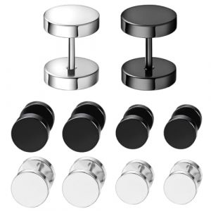 4 Paires Boucles d&rsquo;Oreilles Barbell Halt&egrave;re a Visser Hypoallerg&eacute;nique Boucle d&rsquo;Oreille Ronde Clou Piercing Tragus Noir Hommes,Femmes, 6 mm /8 mm,Noir + Argent (maolingfeimaoyi, neuf)