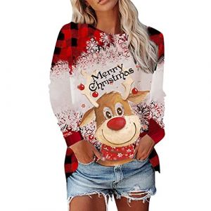 Pull Moche De Noel Femme Rigolo Hiver Dr&ocirc;le Sweat Pull &agrave; Col Rond et Manches Longues Sweatshirt Slim Fit Pullover Grande Taille Sweat Haut D&eacute;contract&eacute; Ample Pullover Haut (hoarse-NU, neuf)