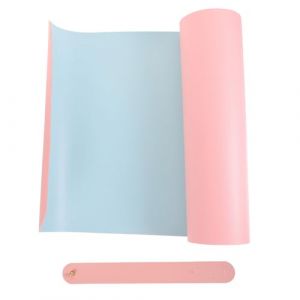 TOPPERFUN Tapis de Manucure 70X35 CM en Cuir PU Bicolore Rose Clair et Bleu Ciel avec Sangle de Fixation Tapis pour Ongles Pliable Coussin Repose-Mains pour Salon de Beaut&eacute; Professionnel (Linuya, neuf)