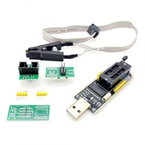 JZK Programmateur USB CH341A pour programmateur de routage LCD pour 25 SPI Series 24, SOIC8 SOP8 Clip de test pour EEPROM 93CXX / 25CXX / 24CXX programmation en circuit avec adaptateur (Union Max, neuf)