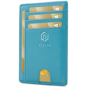 Porte Carte Bancaire Fin et Petit, Portefeuille pour Hommes et Femmes avec Pochette d'argent & Bo&icirc;te-Cadeau, Porte-Cartes de Cr&eacute;dit RFID, Porte Carte Bancaire Anti Piratage pour Homme - Bleu Oc&eacute;an (PIRNA, neuf)