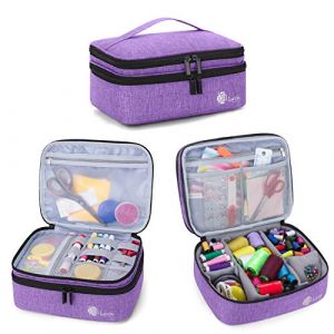 Luxja Sac Rangement pour Kit de Couture, Couche Double Boite de Accessoires de Couture, Étui de Transport pour Aiguilles, Fils, Ciseaux et Autres Matériel de Couture, Moyen/Violet (SILIDE EU, neuf)