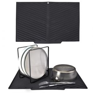 Echehi Silicone Tapis Egouttoir Vaisselle avec Sortie de Drainage, 42,5 x 31,5cm Tapis &Eacute;gouttoir Vaisselle en Forme de V avec Design Antid&eacute;rapant, BPA et Facile &agrave; Nettoyer. Noir (Tools Bricolaje Pro, neuf)
