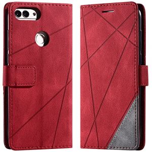 Vankii Coque pour Huawei P Smart/Enjoy 7S/Honor 9 Lite, Rabat Portefeuille de Protection Cuir PU Etui, Silicone TPU Bumper Magn&eacute;tique Housse, Flip Porte Cartes avec Fonction Support Cover Case (Rouge) (Vankii EU Store, neuf)