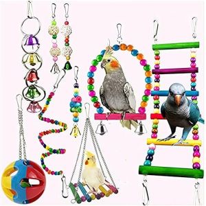 Lot de 10 jeux pour oiseaux perroquets, jouets pour oiseaux, &eacute;chelle color&eacute;e jouet pour petits oiseaux, ins&eacute;parables, hiboux, perruches, ara, pinsons et autres oiseaux petits et moyens. (Loopunk-FR, neuf)