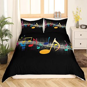 Homemissing Parure De Lit sur Le Th&egrave;me De La Musique 200X200Cm Parure Note Musique Housse Couette Instrument Color&eacute; G&eacute;om&eacute;trique Housse Couette Respirant D&eacute;cor Chambre Noir (Bofanshangmao, neuf)