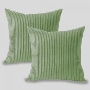 Housse de Coussin, 2 Pièces en velours côtelé vert sauge, motif à rayures, pour Chambre d'enfant Salon de Jardin, Vert Anis en Velours Côtelé Respirant Housse Douce (ZHAO DAN DE DIAN, neuf)