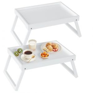 Plateau de lit en Bambou avec ieds Pliants, Plateau de Petit D&eacute;jeuner au lit, Plateau de Service pour la Cuisine, Plateau de Service, Plateau de Nourriture, Canap&eacute;, Snack (Blanc) (Hengyaojiaju, neuf)