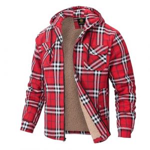 MoFiz Homme Veste Chemise Flanelle à Carreaux Doublée Chaude Blouson d'hiver Coton Chemise de Bûcheron Travail Manches Longues avec Capuche et Cinq Poches Rouge XL (Yiruiya, neuf)
