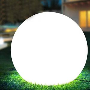 BAKAJI Lampe design boule de jardin, diam&egrave;tre 50 cm, lumi&egrave;re &eacute;clairage ext&eacute;rieur de terre ou table, culot E27, ampoule max 25 W, couleur blanche, avec piquets de fixation au sol (50 cm) (Esplodia, neuf)