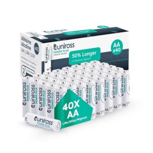 Piles AA LR6 Alcalines 1.5V Haute Performance, Lot de 40 Piles AA LR6, Piles AA jetables pour Jouet Manette, R&eacute;veil, T&eacute;l&eacute;commande, Clavier Souris et Produits num&eacute;riques 7 Ans de Conservation Uniross (Uneedis, neuf)