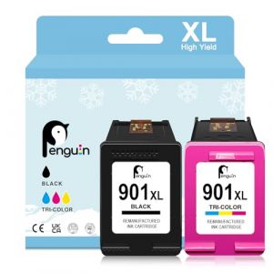 Penguin 901 XL Remplacement pour HP Cartouche 901 Noir et Couleur Cartouche Encre pour HP 901XL Officejet 4500 J4500 J4550 J4580 J4585 J4660 J4524 J4535 Imprimante pour HP 901 Pack de 2 Cartouches (Penguinink France, neuf)