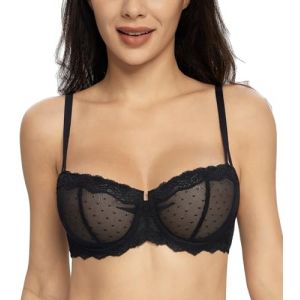 Lemorosy Soutien-Gorge pour Femme en Dentelle Sexy Balconnet Demi-Bonnet à Armature Maille Semi-Transparente sans Rembourrage Push-up(Noir,95D) (Lemorosy, neuf)
