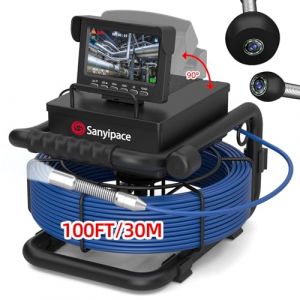 Caméra d'inspection Canalisation, Sanyipace 4.3" Écran Caméra d'inspection avec Lumières Led,DVR & Enregistreur Audio,Batterie de 5600mAh,Caméra de Canalisation 1000TVL avec Carte SD 16 Go, 30M/100FT (Yans Minie, neuf)