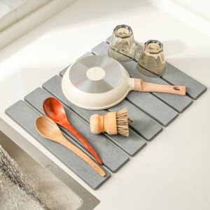 Volminex Tapis Egouttoir Vaisselle Diatomite, Tapis Vaisselle Egouttoir Antid&eacute;rapant, Tapis Absorbant Vaisselle Cuisine, Tapis de S&eacute;chage Vaisselle Absorbant &Eacute;vier de Cuisine (Gris Clair, 30 x 40 cm) (Agenan, neuf)