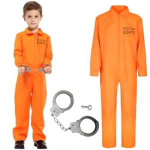 GTJEOI Costume de Prisonnier pour Enfant, D&eacute;guisement Prisonnier Orange Enfant avec Menottes, Prisoner Jumpsuit, Orange Prisoner Overall pour Halloween Carnaval Soir&eacute;e &agrave; Th&egrave;me (Tuanlg, neuf)