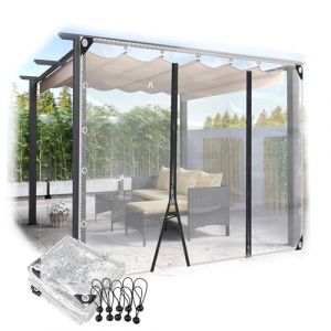 B&acirc;che transparente d'ext&eacute;rieur pour pergola, tonnelle, terrasse, avec fermeture &eacute;clair, panneaux lat&eacute;raux transparents et imperm&eacute;ables (LJLJF, neuf)