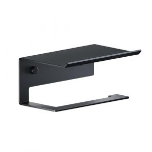 SANYROI Porte Papier Toilette, Acier Inoxydable Support Papier Toilette Mural Noir Mat, Installation sans perçage ou avec vis, avec Etagère pour Petits Objets (SANYROI SASU, neuf)
