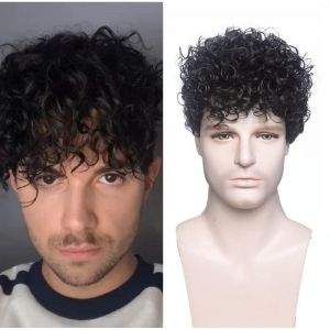 Perruque courte bouclée marron pour homme, perruque courte bouclée noire pour homme, avec perruque synthétique pour cosplay, Halloween, fête costumée, perruque de cheveux naturels pour fête (Taiyuanyuefengkeji, neuf)