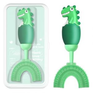 Brosse &agrave; dents en U pour 2-7 ans. Silicone souple alimentaire, conception 360&deg; pour un nettoyage int&eacute;gral et doux pour les gencives. Id&eacute;ale apprentissage et voyage (Vert) (ZMRZ Direct FR, neuf)