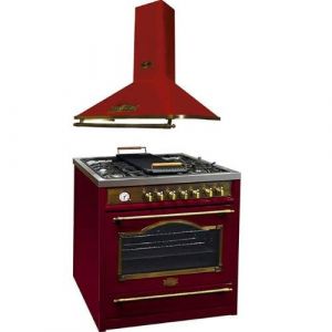 Kaiser Cuisinière HGE 93555 RotEm Cuisinière électrique à gaz + Hotte aspirante A 9315 Rouge 90 cm (elektroniks-home, neuf)