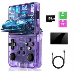 Console de Jeux R&eacute;tro R36S, &Eacute;cran IPS 3.5", 128 Go, 20000+ Jeux Pr&eacute;install&eacute;s, Syst&egrave;me Open Source, Double Joystick, Batterie 3500mAh, Portable pour Adulte & Enfant (Transparente) (AMTSLA, neuf)