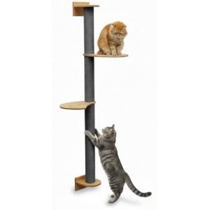eyepower 130 cm Arbre &agrave; Chat Mural Luna avec 2 Plateaux Bois - Grand Poteau &agrave; Griffer en Sisal Fixation Murale - Griffoir Bambou pour Chats d&rsquo;Int&eacute;rieur - &Eacute;l&eacute;ment d&rsquo;Escalade pour Griffer - Mur Grimper (einspreis, neuf)