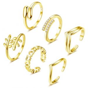 FIOROYAL 6 Pièces Bagues d'orteil en Or Rempli 14 Carats Bague de Pied Réglables pour Femme Filles Bagues Orteil Ouverte Bague Cœur Bague Femme Or Bijoux de Pieds de Plage d'été (Onimoy Store, neuf)