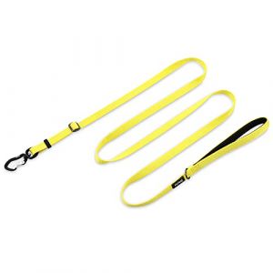 Prime améliorée Longue Laisse Ajustable Entre 110 et 180 cm avec poignée rembourrée Confort (Nouvelle Conception, 2021) - pour Les Grands, Moyens, Petits Chiens. (Petit Modèle S, Jaune éclairant) (Hyhug Pets, neuf)