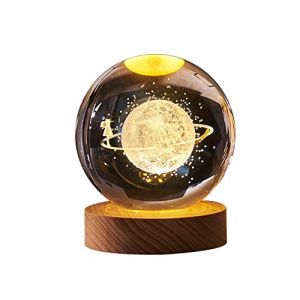 Uposao Veilleuse en Cristal Galaxie 3D, Boules De Verre Veilleuse Chambre B&eacute;b&eacute; avec Pied De Lampe &agrave; LED Chargement USB Cadeau d'anniversaire Id&eacute;al pour Enfants, Amis, Les Camarades De Classe (Uposao, neuf)
