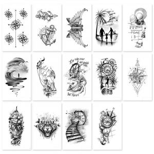 MOQNISE Ancre Gouvernail Horloge Tatouage Autocollant Boussole Hommes Et Femmes Jus Étanche Longue Durée Bras Fleur Bras Non Réfléchissant (weishurongshaomao, neuf)
