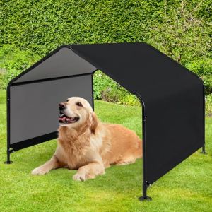 COSTWAY Tente pour Chien 129 &times; 124 &times; 108 cm, Abri Exterieur R&eacute;sistant au Soleil, Plaques de Base, Piquets de Sol, Cadre en M&eacute;tal, Tissu Oxford, Niche pour Chien Lapin Poule (FDS GmbH, neuf)