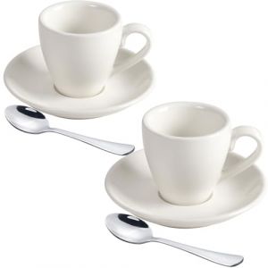 ionEgg Lot de 2 tasses &agrave; expresso en porcelaine avec soucoupe et mini cuill&egrave;res en acier inoxydable, 80 ml, blanc (ionEgg, neuf)