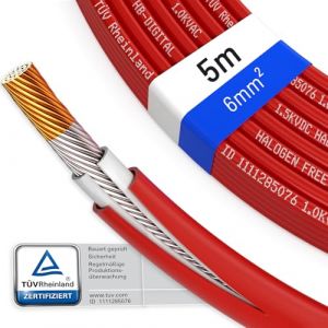hb-digital 5m Câble solaire 6mm² Photovoltaïque H1Z2Z2-K - Certifié TÜV Rheinland - Résistant aux UV Flexible 1500V Cable PV pour Panneau solaire Régulateurs de charge Onduleurs - Rouge (HB-DIGITAL, neuf)