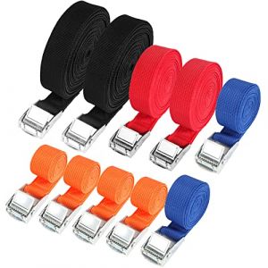 Hodzeed 10 Serrage des Sangles à cliquet des Bagages avec Boucle à Griffes - 25 mm Sangles d'arrimage Cargo de 1 m à 6 m, 250 kg de Charge, Transport et Stockage de Bagages, vélo, Voiture, remorque (igocity EU, neuf)