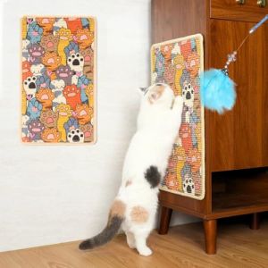 SOLDAY Tapis de Chat en sisal pour Plancher, Mur, Moquette, canapé, 56x33 cm, Protecteur de Meuble Anti-Griffes, Planche de griffage pour Chat avec Bande Velcro (Pattes de Chat) (Yizhizhou, neuf)