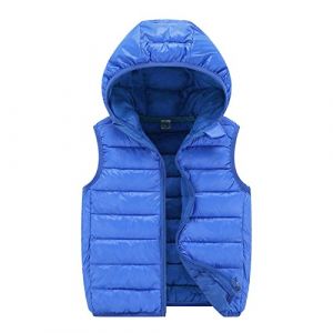 Gilet Doudoune Enfant Hiver sans Manches Garçon Fille Léger Chaud Respirant Veste Matelassée avec Capuche Rembourré Coupe-Vent Décontracté Manteau Gilet Duvet Automne Hiver 3-15 Ans (Blue, 6-8 Years) (XUSIvisaa, neuf)