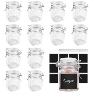 Legpador 12 Pi&egrave;ces Bocaux en Verre, Pot a Epices avec &Eacute;tiquettes et Stylo, Bocal en Verre, Pots &agrave; &Eacute;pices avec Clip, Boite a Epice, Pot d'Assaisonnement en Verre pour Cuisine, &Eacute;pices, Th&eacute;(100ML) (ANELY66, neuf)