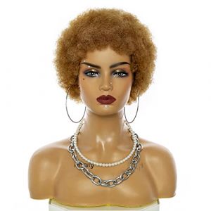 Réfractaire Afro perruques pour les femmes noires cheveux humains courts cheveux bouclés perruques noires pour les femmes noires plein d'entrain et doux Afro perruques de cheveux humains Ajustable (jinghaohao, neuf)