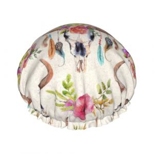 BBEXJIGY Bonnet de douche réutilisable double couche imprimé crâne de taureau coureur pour homme et femme (menghaiyan01, neuf)
