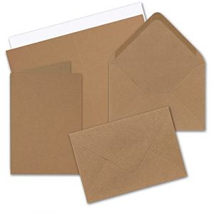 Lot de 10 cartes pliantes format A5 &ndash; Papier kraft marron sable avec enveloppes C5 et feuilles int&eacute;rieures assorties blanches &ndash; Cartes pliantes vierges 14,8 x 21 cm (GUSTAV NEUSER GmbH, neuf)
