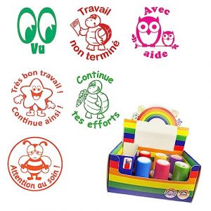 Coffret de Tampons Notation/Appréciation - 6 Tampons Auto-Encreurs 22mm Re-éncrable (Education Enchantée, neuf)