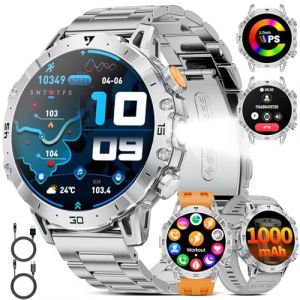 Montre Connect&eacute;e Homme Militaire,1.7&lsquo;&rsquo; Grand &Eacute;cran avec Appels/1000mAh Longue Autonomie Batterie/Lampe de Poche/IP68 &Eacute;tanche Fr&eacute;quence Cardiaque/P&eacute;dom&egrave;tre,3 Bracelet Smartwatch pour Android/iOS (Xiaxin shop, neuf)