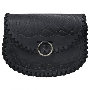 HiiFeuer Sac de Ceinture gaufr&eacute; Viking, Sac &agrave; Dos m&eacute;di&eacute;val en Simili-Cuir, Pochette de Ceinture portative pour Le Moyen-&Acirc;ge LARP Ren Faire (Noir A) (HiiFeuer, neuf)