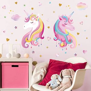 wondever Stickers Muraux Licorne Arc-en-Ciel Autocollants Muraux Mural Stickers Nuages Étoile pour Chambre Bébé Fille Salon Garderie (Wondever EU, neuf)